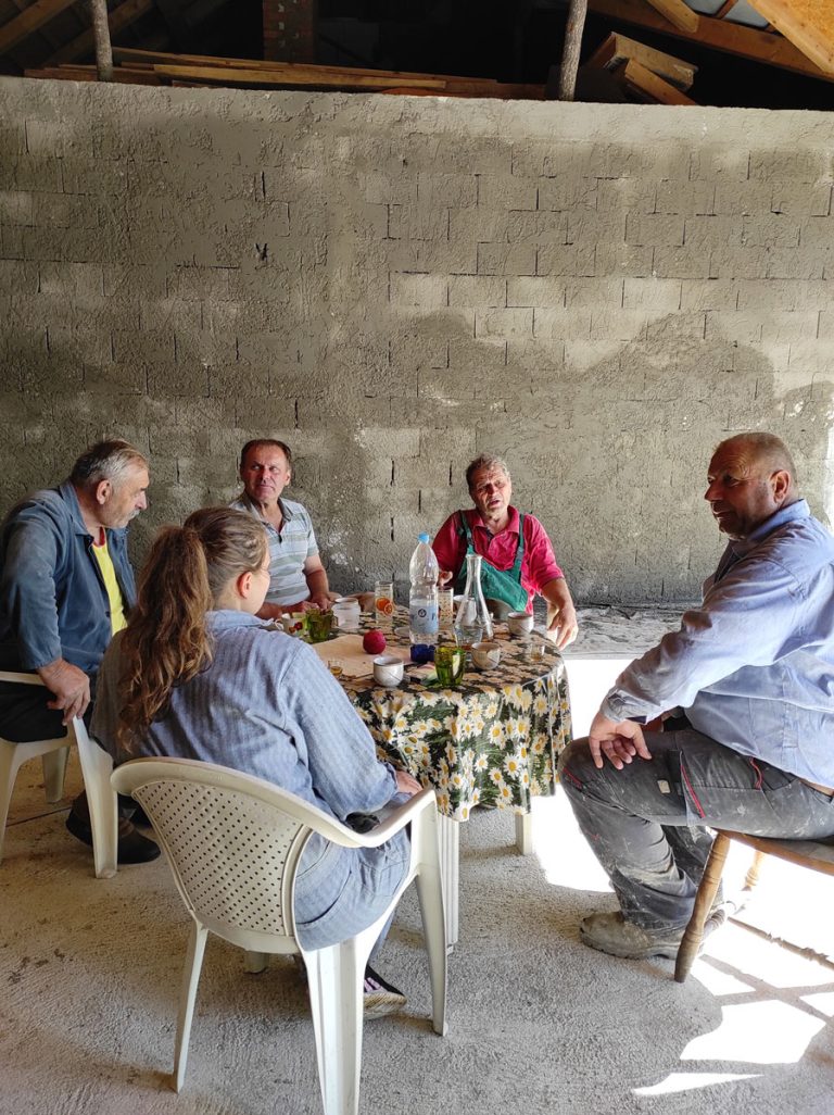 workers on a coffee break in a new garage