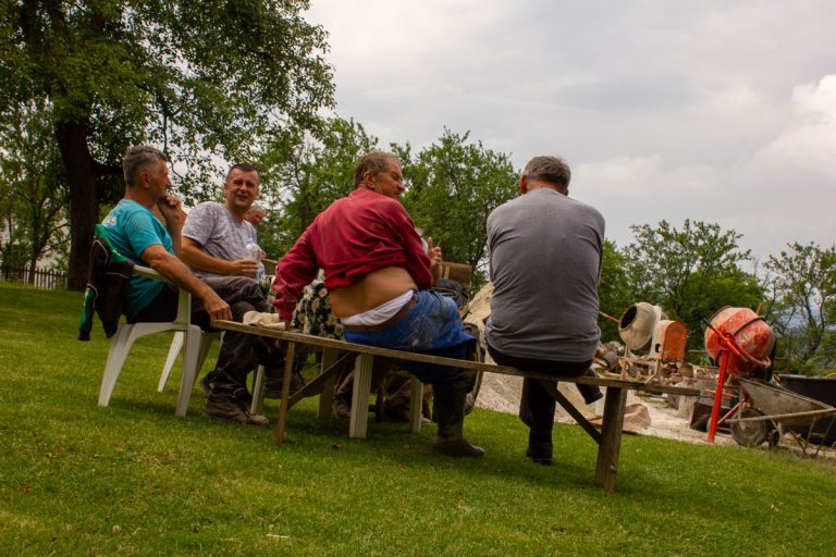 men taking a break during work