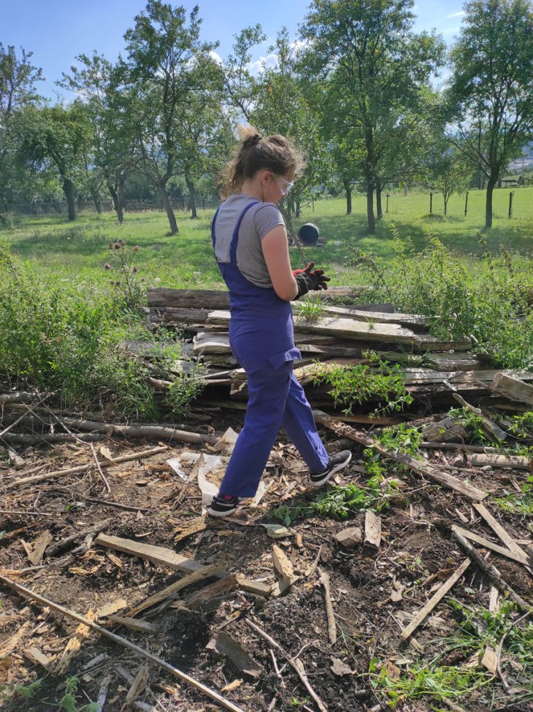 a girl on a property walking