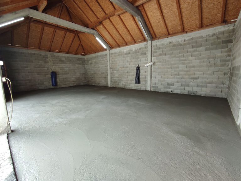 fresh concrete in a garage