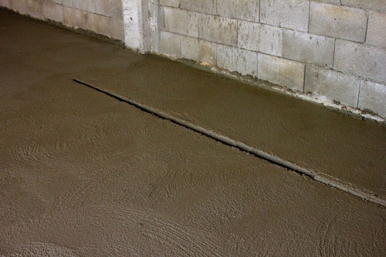 a garage floor of fresh concrete