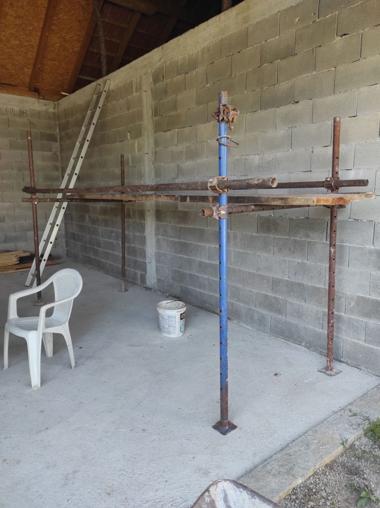 scaffolding in a garage