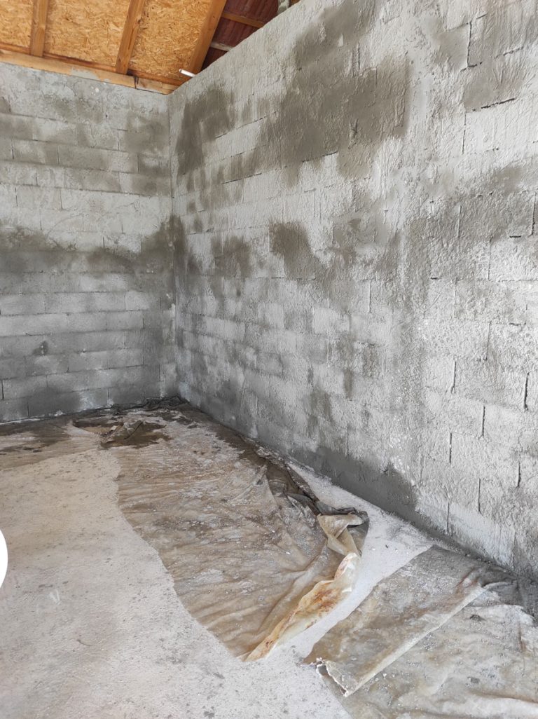 mortared walls in a garage