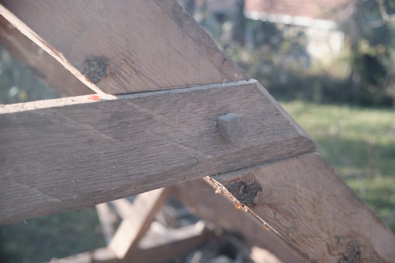an old wooden cottage roof construction
