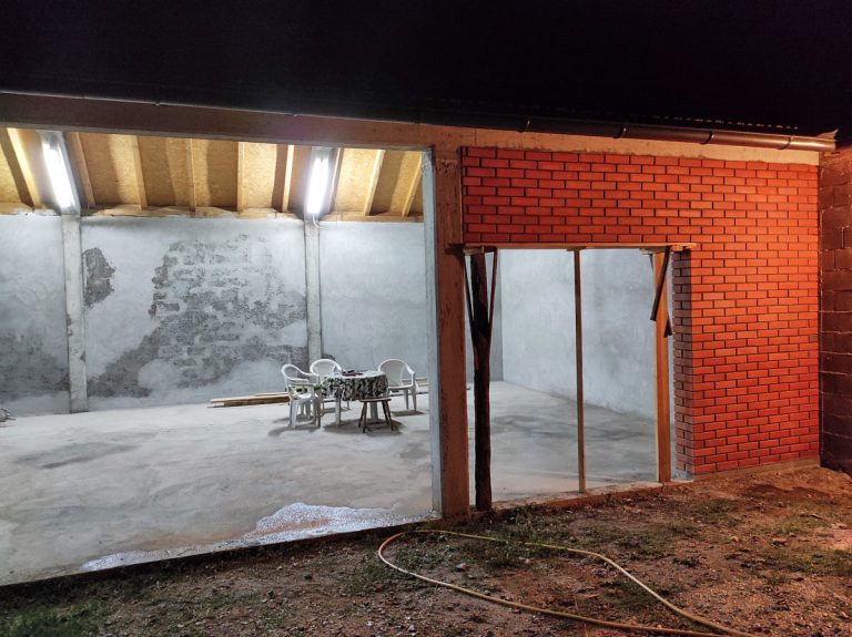 a brick wall and a garage interior