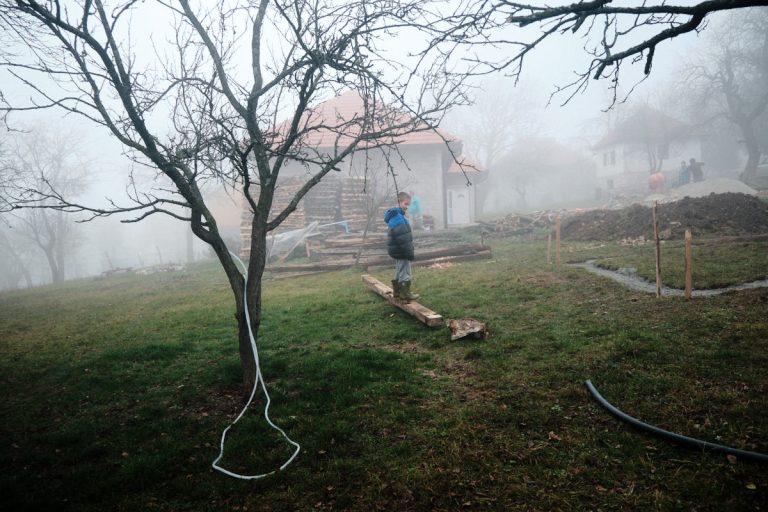 a kid on a construction site