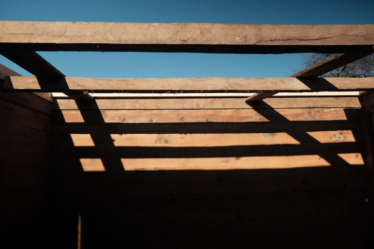 a wooden cottage beams