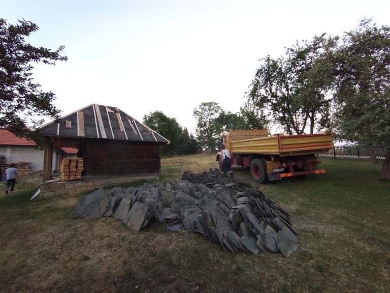 slate pile in backyard