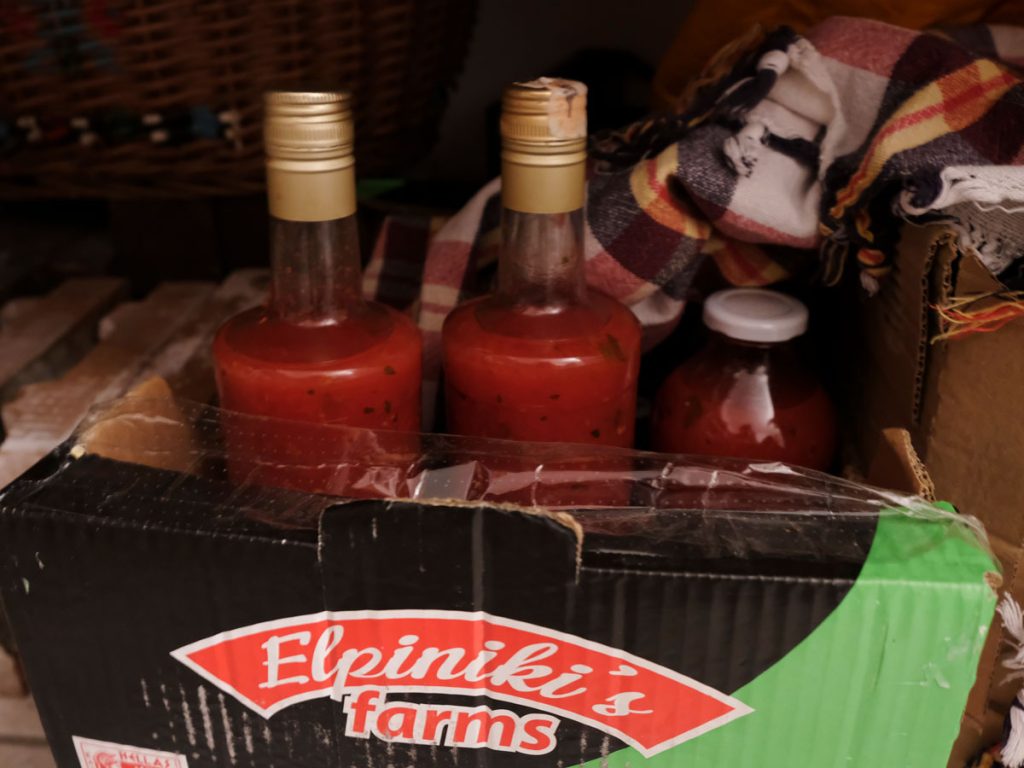 tomato juice in the bottles