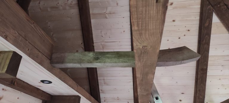 a wooden rafters in a cottage