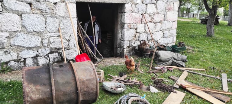 a woman cleaning the cellar