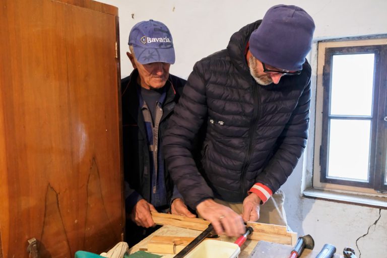 workers glue wooden slabs