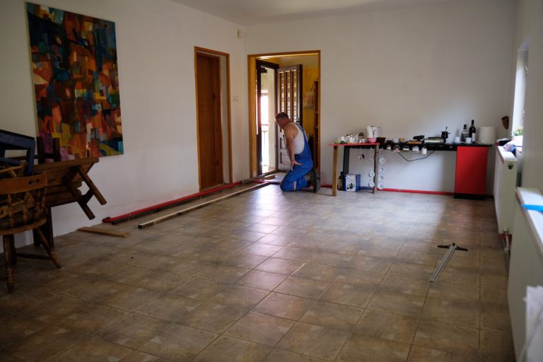 a worker in an empty room