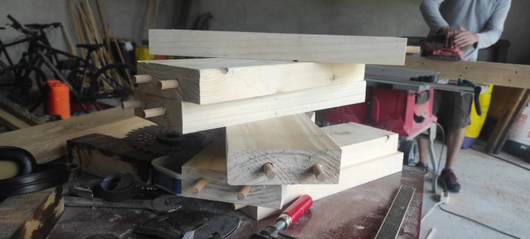 wooden steps with dowels