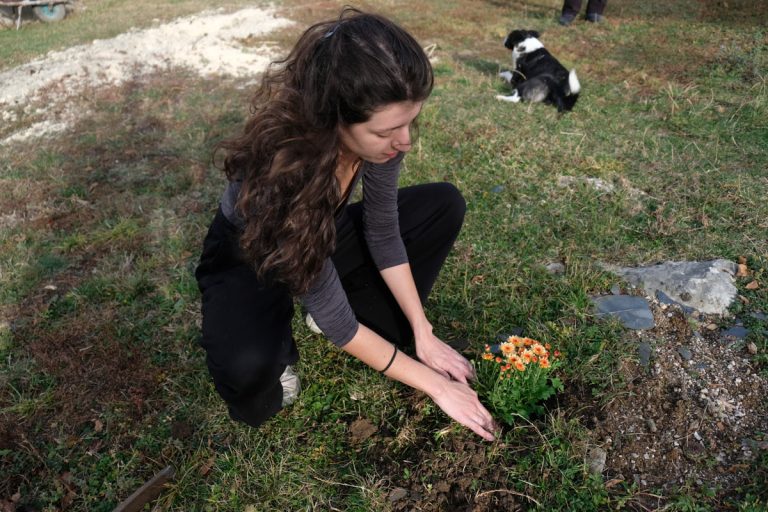 a girl planting flowers